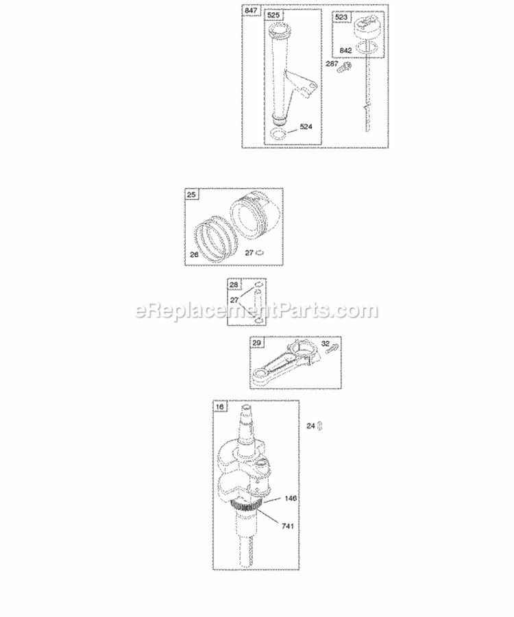 Camshaft Crankshaft Lubrication Piston Rings Connecting Rod Diagram and Parts List for 406677-0403-E1  Briggs and Stratton Engine